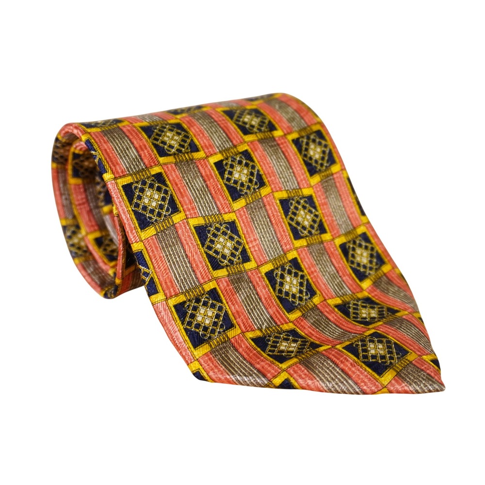 Ermenegildo Zegna Silk Tie Multicolor Geometric Lattice Made Italy 4x59 Luxury